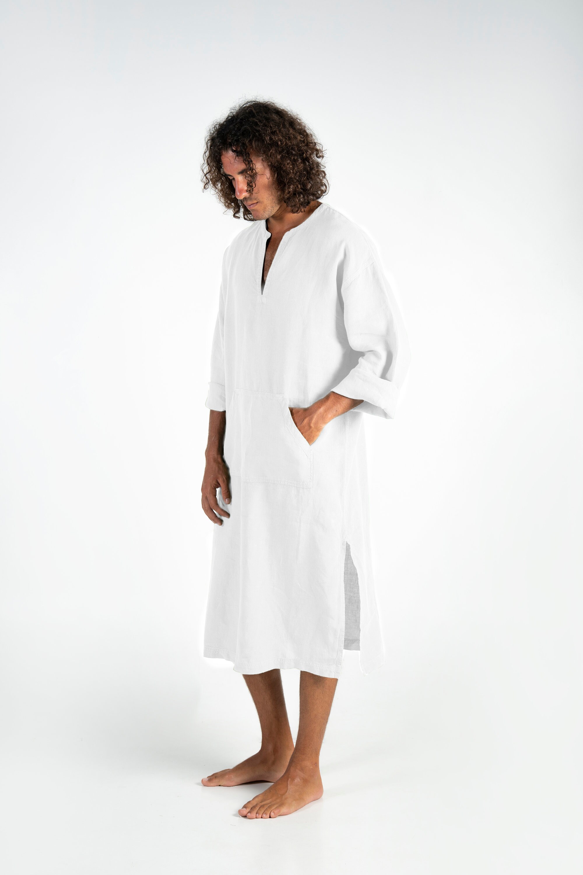 Linen MAN caftan/dress. CLASSICO MIDI. White pure linen tunic for men ...