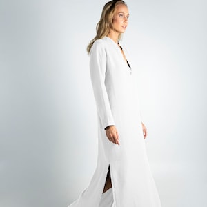 Long Linen Dress EMMA. Bright WHITE long linen shirtdress. Simple, elegant, cool caftan. image 2