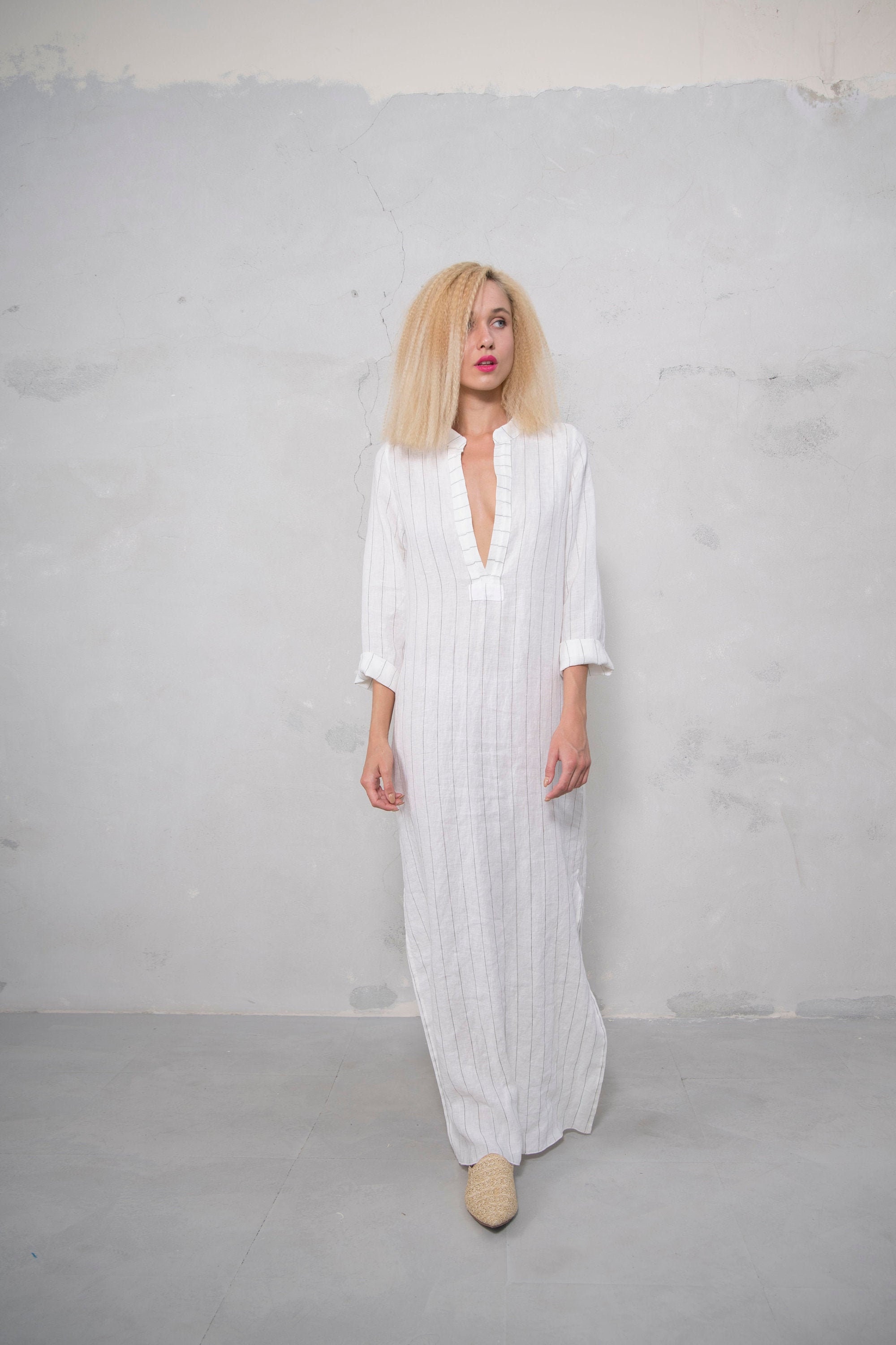 white linen caftan