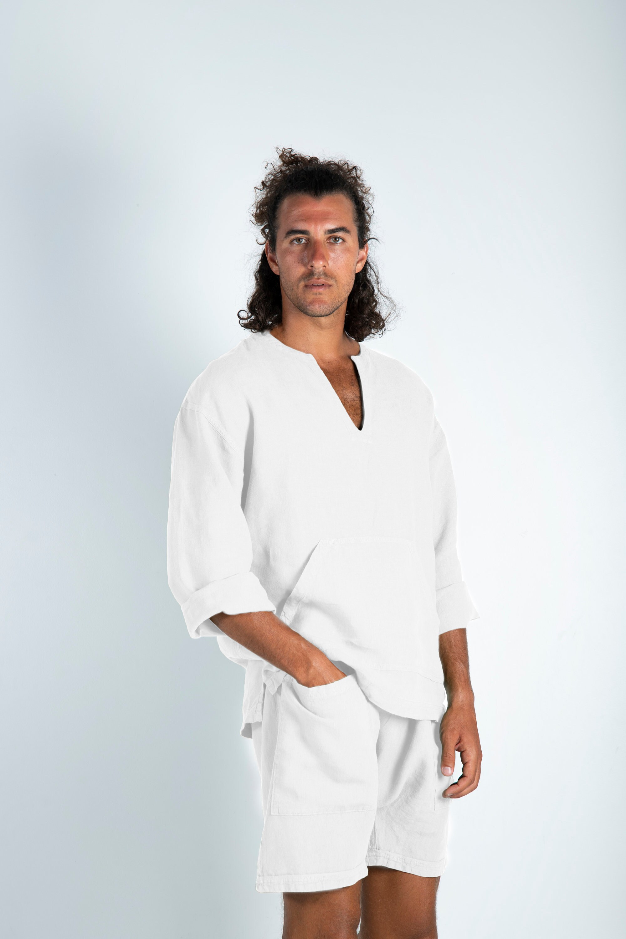 white linen top men
