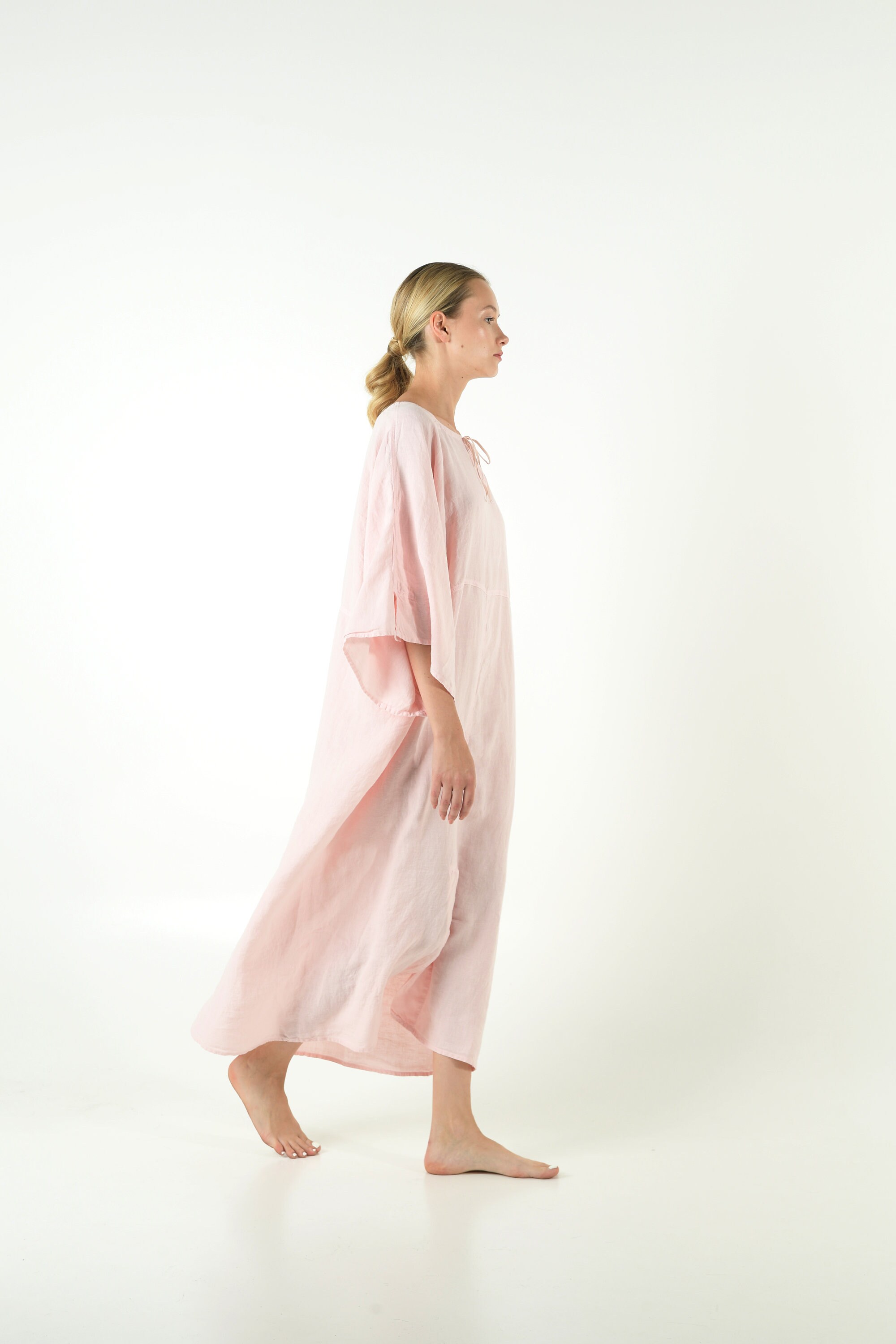 Soft Linen Dress/caftan MYSTIQUE Rose PINK pure linen caftan. Oversized  loose fit. ONESIZE. Simple, contemporary, comfortable.