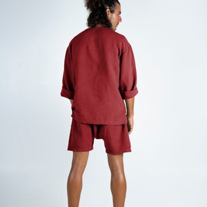 Linen Red Shorts. AMMOS SHORTS. Ancient Red pure linen HAREM Shorts for men. Simple, trendy, comfortable, quality soft linen. image 8