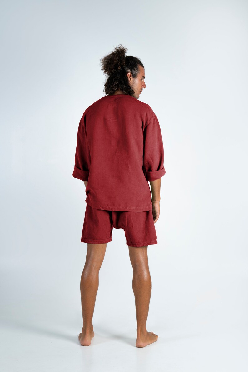 Linen Red Shorts. AMMOS SHORTS. Ancient Red pure linen HAREM Shorts for men. Simple, trendy, comfortable, quality soft linen. image 8