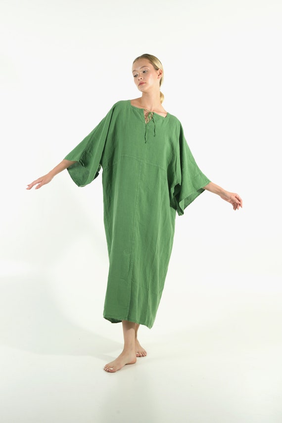 Soft Linen Dress caftan MYSTIQUE Roman GREEN Pure Linen Caftan