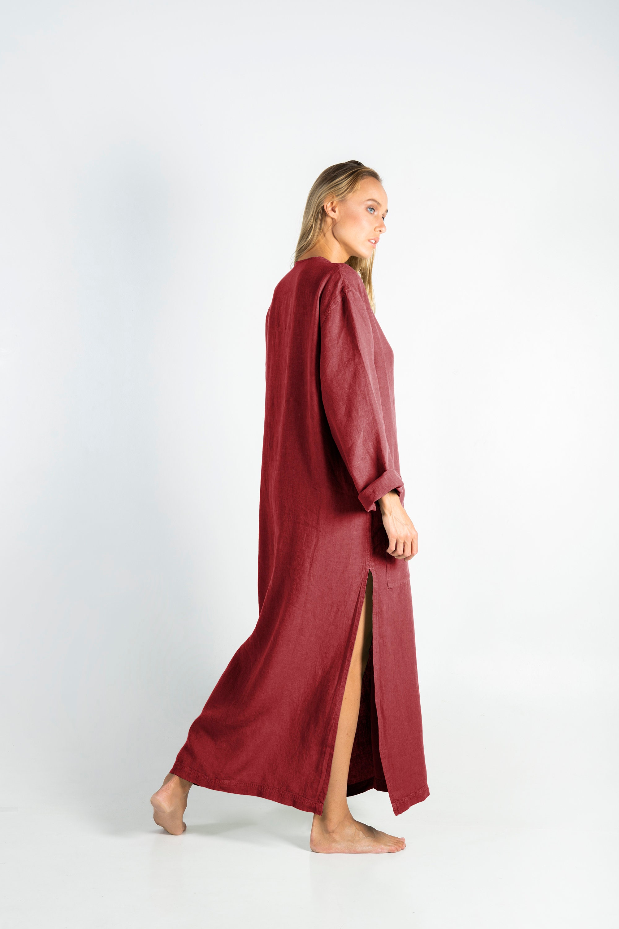 Linen Tunic Dress for Women ANCIENT RED Vegan Lightweight Summer Outfit