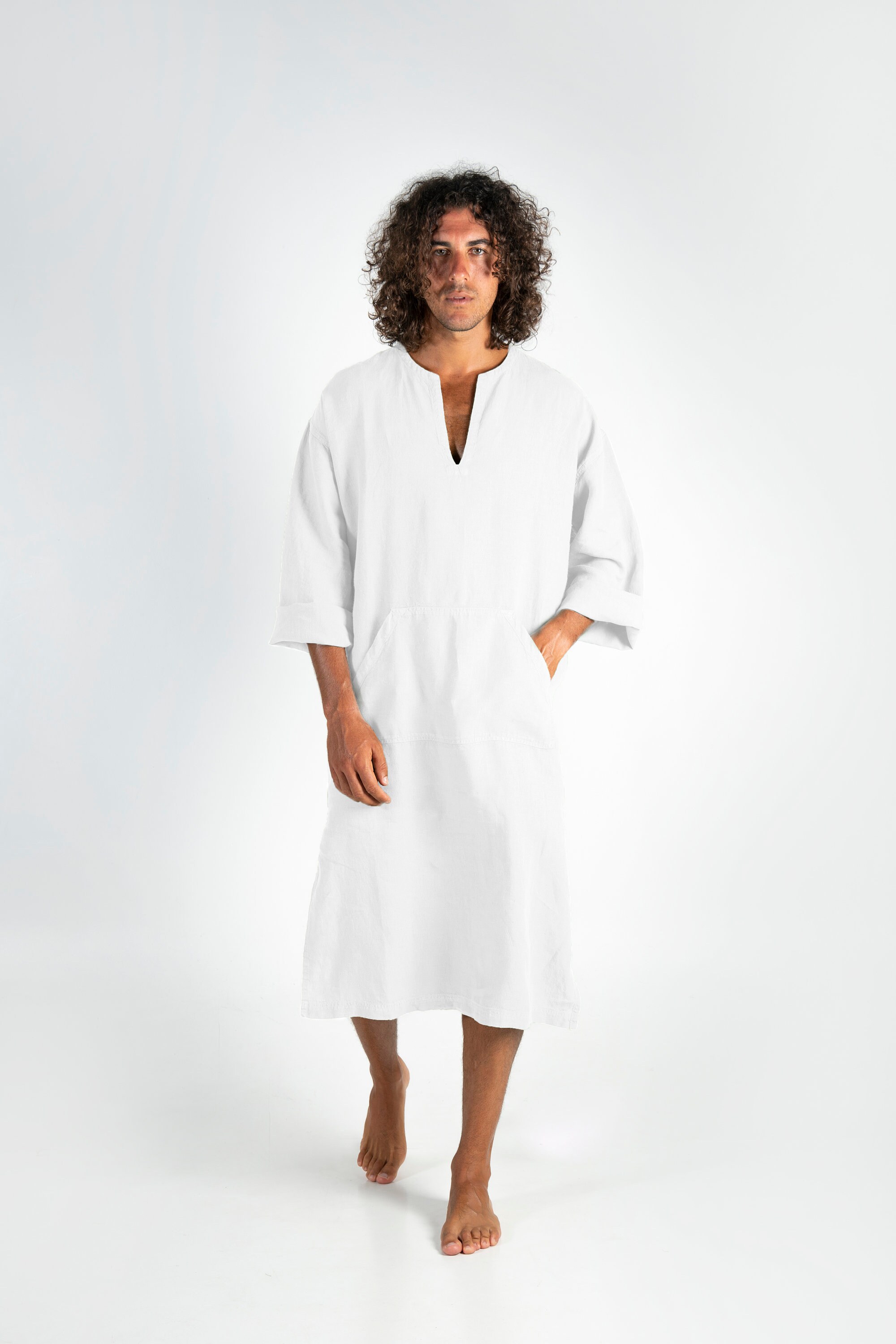 Linen MAN caftan/dress. CLASSICO MIDI. White pure linen tunic for men ...