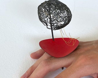 Collectible Handmade Jewelry: Sterling Silver Ring with 24ct Gold and Red Pigment by Constantinos Kyriacou