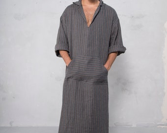 Men's Black Striped Kaftan - Comfortable and Stylish Men's Summer Wear - Bohemian Beach Outfit. CLASSICO.