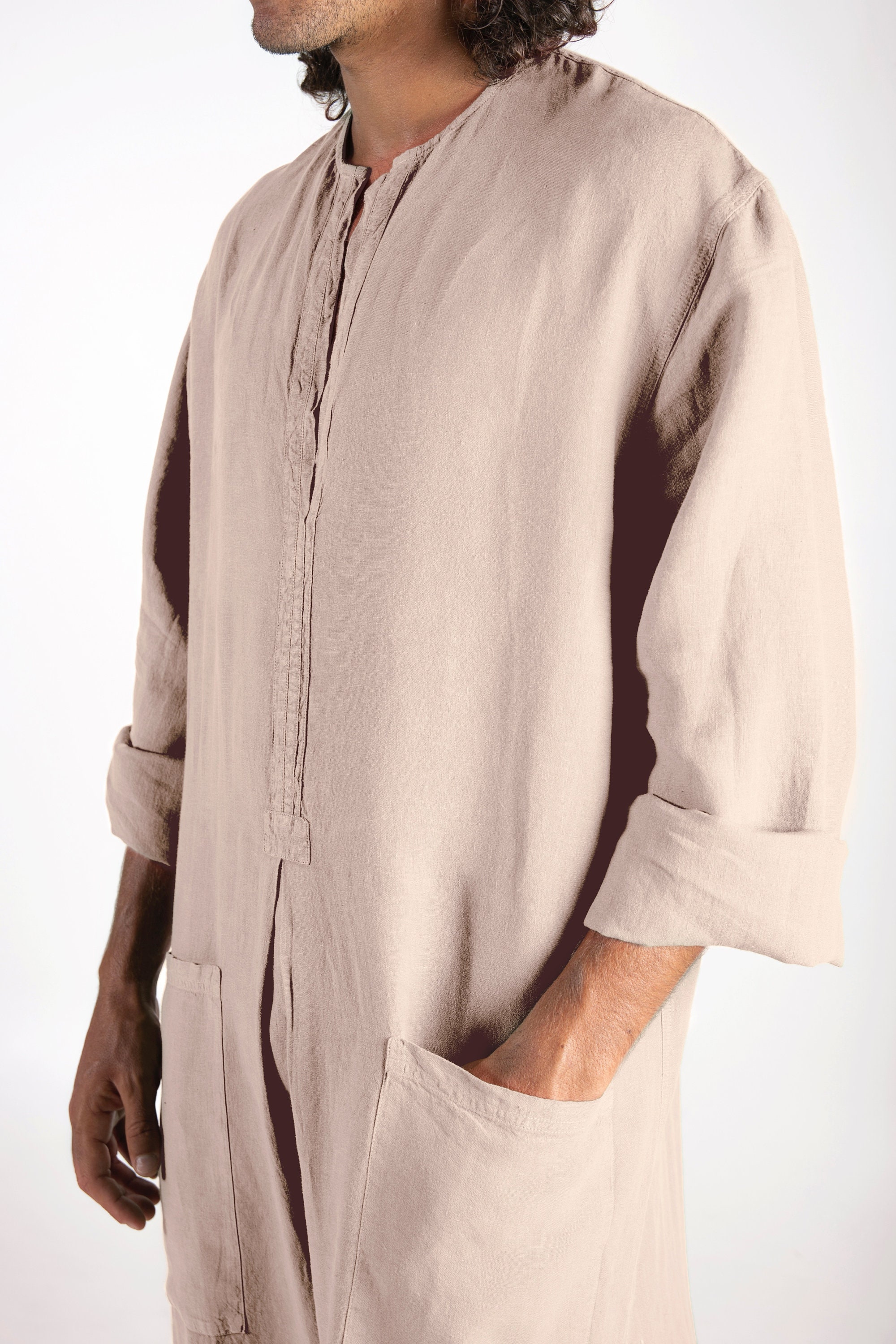 Linen Kaftan SPA MAN. NATURAL, cool, loose fit tunic for men. Pure soft