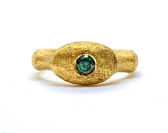 Handmade 24ct Gold Ring with Rare Green Diamond - Unique Solitaire Design, No Solderings |  by Constantinos Kyriacou