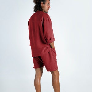 Linen Red Shorts. AMMOS SHORTS. Ancient Red pure linen HAREM Shorts for men. Simple, trendy, comfortable, quality soft linen. image 9