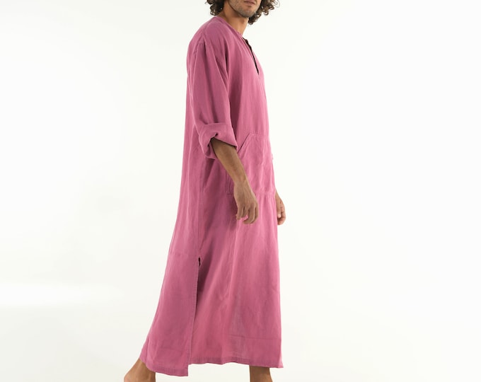 Linen MAN caftan/dress. CLASSICO. Grape PURPLE pure linen tunic for men. Ultra soft 100% linen.