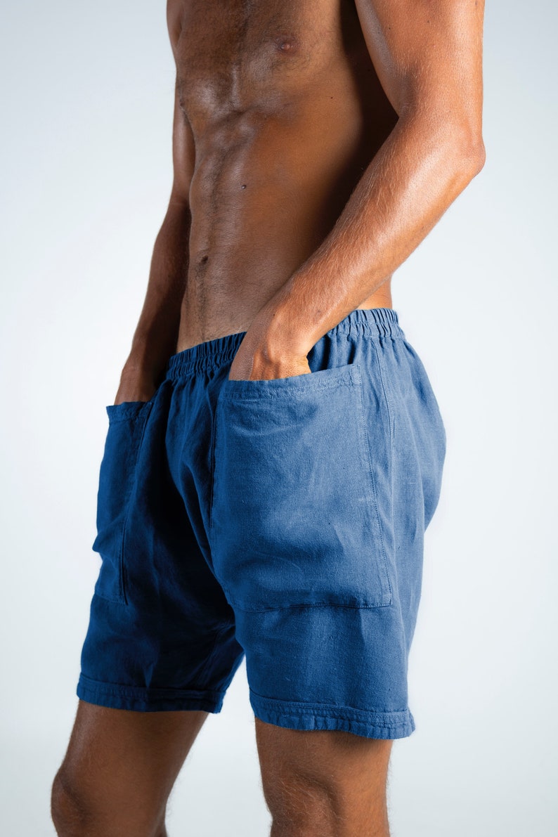 Linen Men's Shorts. AMMOS SHORTS. Blue pure linen HAREM Shorts for men. Simple, trendy, comfortable, quality soft linen. image 1