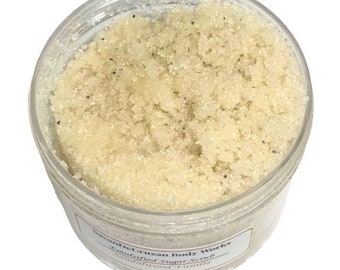 SANDALWOOD Vanilla Emulsified Sugar Scrub:  sugar scrub / exfoliate soften / cocoa butter / shea butter /mango butter