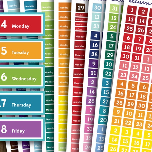 Rainbow Date Cover Planner Stickers PRINTABLE Instant - Etsy