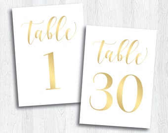 Gold Printable Table Numbers 1 - 30 | Instant Download | Wedding Printable | Gold Table Numbers | Events | Banquet | Reception (SHINE Set)