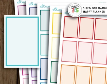 HP Full Box Stickers | PRINTABLE Pdf | Full Boxes | Framed Thick Border Full Box Planner Stickers | Fits Classic Happy Planner | MAMBI boxes