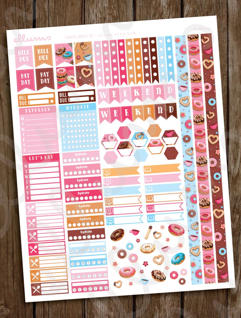 Donut Weekly Kit PRINTABLE pdf jpg Donut Planner Stickers | Etsy