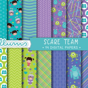 Scare Team Digital Paper | Druckbare Jpg | 8,5 x 11 und 12x12 | Disney™ Monsters Inc inspiriert Scrapbook Papiere | Mike Sully Boo Pixar Film