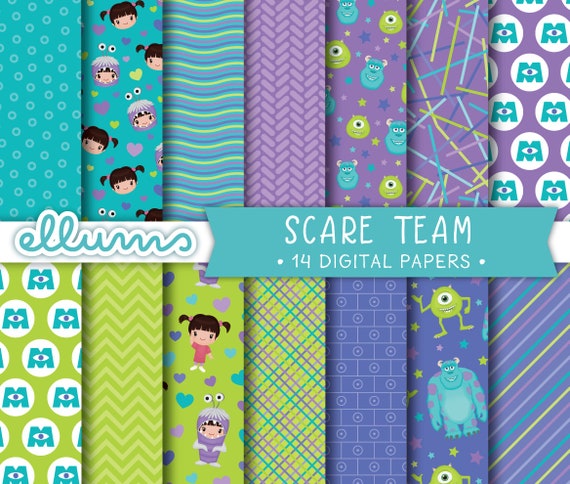 Scare Team Digital Paper | PRINTABLE Jpg | 8.5 X 11 and 12x12 | Disney Monsters  Inc Inspired Scrapbook Papers | Mike Sully Boo Pixar Movie - Etsy