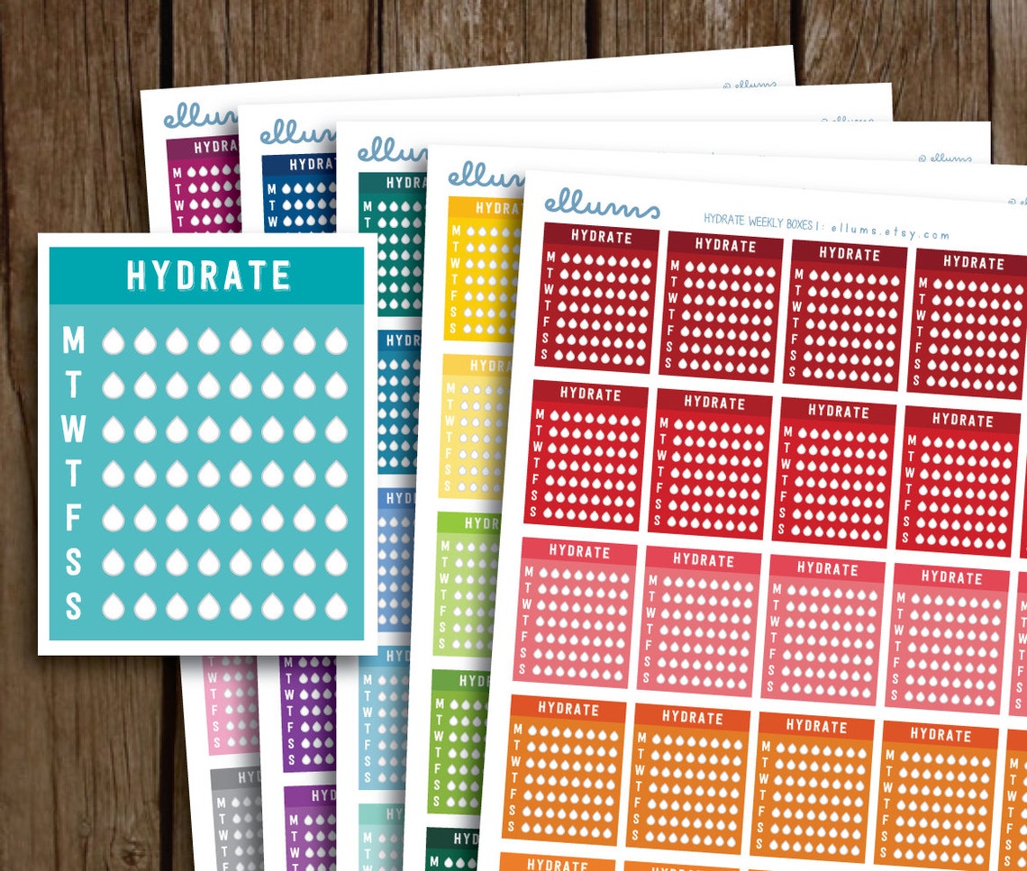 Hydrate PRINTABLE PLANNER STICKERS Weekly Box Hydrate - Etsy