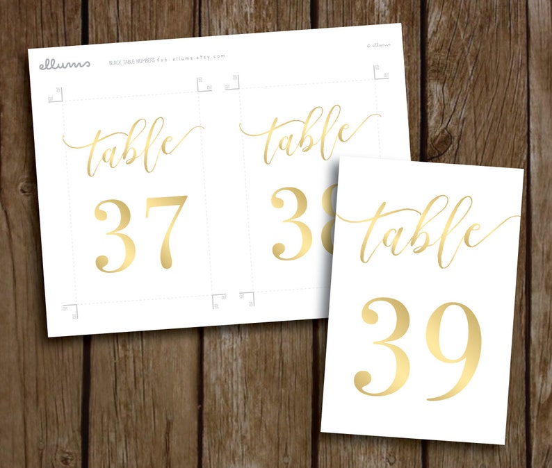 gold printable wedding table numbers 31 40 instant etsy