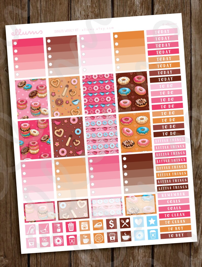 Donut Weekly Kit PRINTABLE pdf jpg Donut Planner Stickers | Etsy