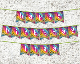 Hello Lisa Banner | PRINTABLE Party Supplies Pdf | 90s Party Banner | Rainbow Party Decoration inspired by Lisa Frank | Cheetah Print Banner