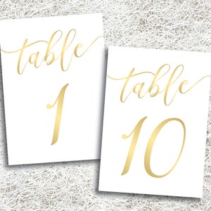 Números de mesa de boda de oro 1 - 10 / Descarga instantánea IMPRIMIBLE / Números de mesa de script de oro imprimibles / Banquete / Aniversario / (Conjunto FROST)