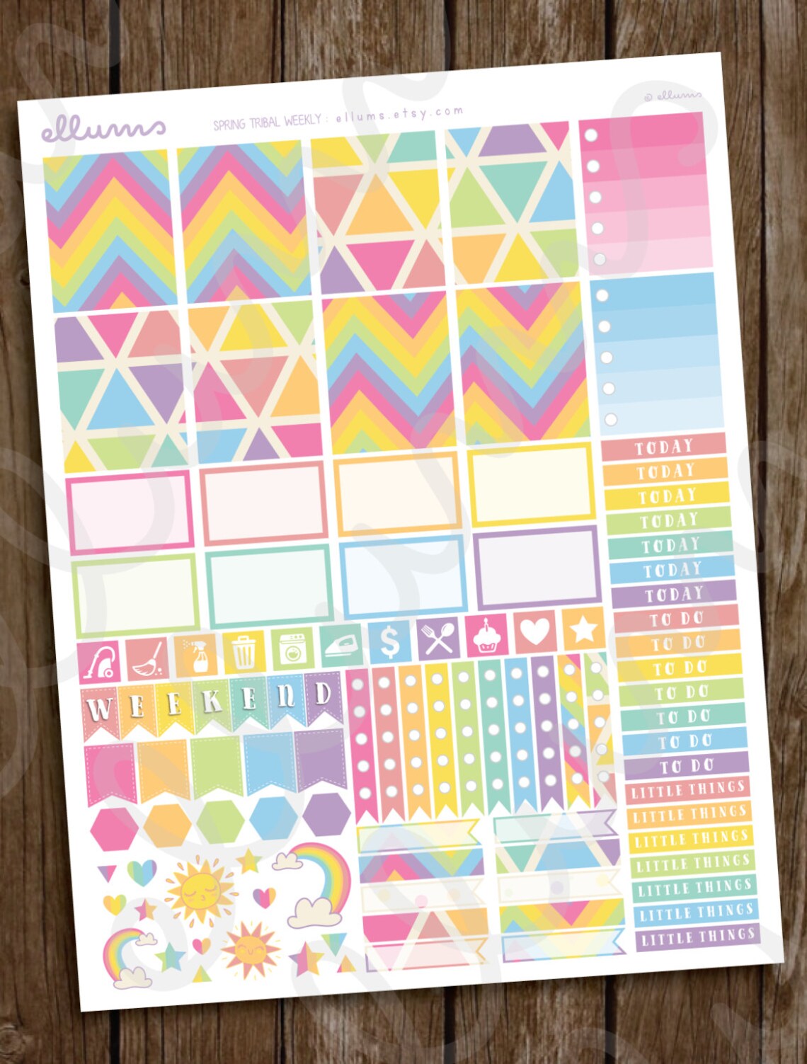 pastel rainbow weekly planner stickers printable instant etsy