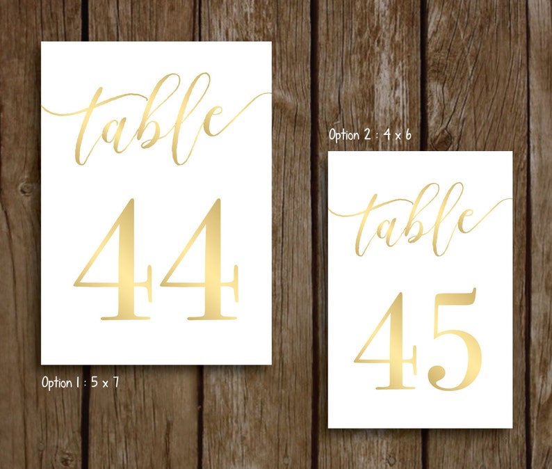 gold printable wedding table numbers 41 50 instant etsy
