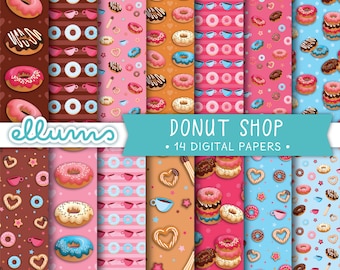 Donut Shop Digital Paper | PRINTABLE Jpg | 8.5 x 11 | Yummy Birthday Scrapbook Paper | Breakfast Donut Pattern Background | Instant Download