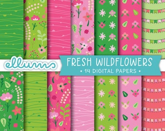 Spring Digital Paper | PRINTABLE Jpg | 8.5 x 11 and 12x12 | Fresh Wildflowers Scrapbook Papers | Floral Background | Flower Instant Download