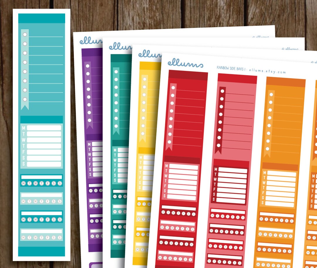 Sidebar Planner Stickers PRINTABLE Pdf Rainbow Full Side - Etsy