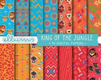 ジャングルの王様デジタルペーパー | 印刷可能な Jpg | 8.5 x 11 および 12x12 | ディズニー™ ライオンキング風スクラップブックペーパー | シンバ インスタントダウンロード