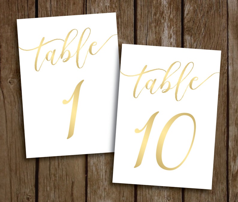 gold wedding table numbers 1 10 printable instant download