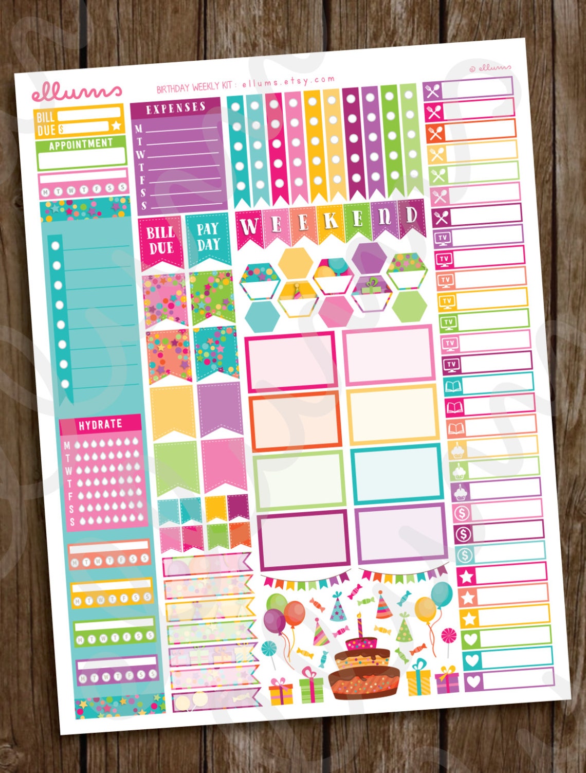 Birthday Weekly Kit PRINTABLE Pdf Jpg Birthday Stickers | Etsy