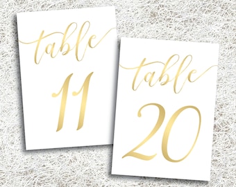 Gold Wedding Table Numbers 11 - 20 | PRINTABLE Instant Download | Printable Gold Script Table Numbers | Banquet | Anniversary | (FROST Set)