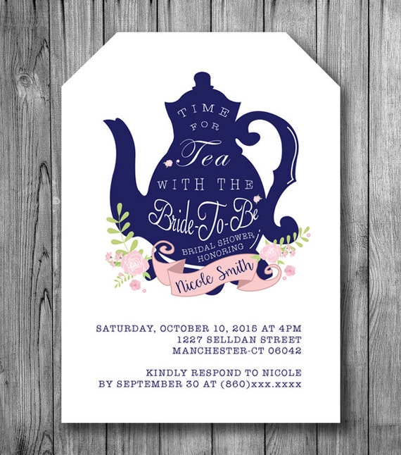 Bridal Shower Tea Invitation Bride To Be Tea Party Invite Navy Etsy