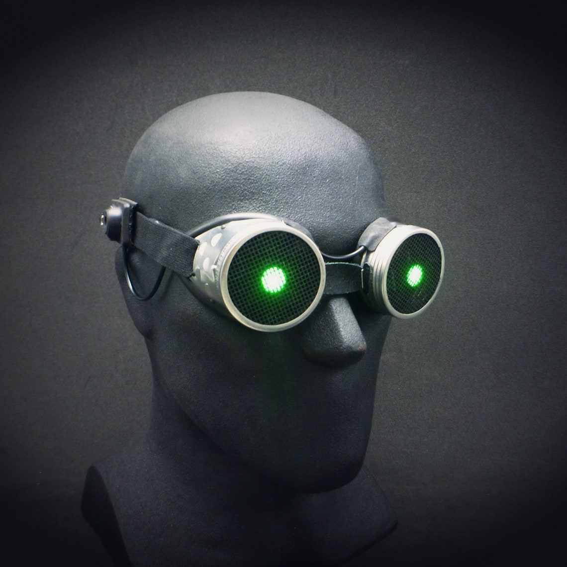 Goggles backlit Green dot steampunk goggles rave Etsy