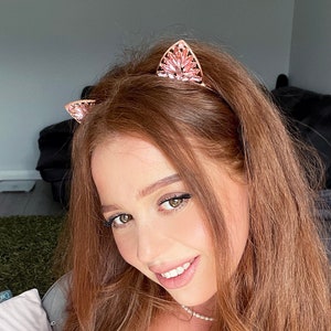 Gold or Silver Crystal Cat Ears Headband, Cat Ears, Ears Headband, Metal Kitten Ears, Kitty Cat Hair Band, Costume Ears, Crown Headband Rose gold cat ears