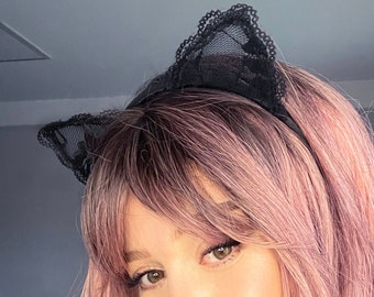Cat Ears, Lace Cat Ears, Black Cat Ears, Cat Ears Headband, Black Cat Costume, Cosplay Cat Ears, Kitty Ears