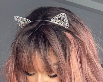 Silver Crystal Cat Ear, Crystal ears, Crystal headband, Rhinestones ear, Metal ear, Kitten ears, Bachelorette ear, Cat tiara, Ears Headband