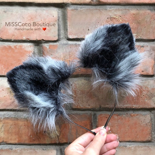 Grey Fox Ears, Grey Wolf Ears, Cat Fur Ears, Faux Fur Ears, Cosplay Ears, Kitten Ears, Ears Headbands, Cat Costume, Fluffy Cosplay Cat Ears