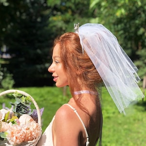 Bachelorette Party Bridal Veil Women Elastic Hairband Veil Crystal Crown  Headband with Lace Veil Wedding Bridal Headwear
