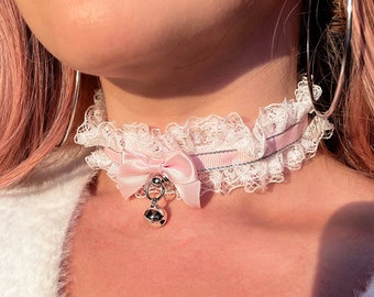 Baby Pink Kitten Play Collar Neko Choker Bell Kawaii Princess Cute DDLG Kitten Harajuku