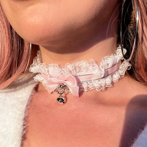 Baby Pink Kitten Play Collar Neko Choker Bell Kawaii Princess Cute DDLG Kitten Harajuku