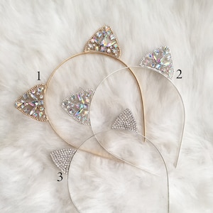Gold Crystal Cat Ears Headband, Gold Bridal Tiara, Cat Ears, Ears Headband, Metal Kitten Ears, Kitty Hair Band, Costume Ears, Crown Headband