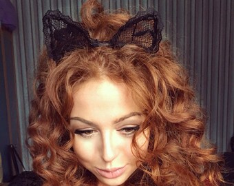 Katze Ohren, Spitze Katzenohren, schwarze Katze Ohren, Katze Ohren Haarreif, schwarze Katze Kostüm, Cosplay Katzenohren, Kitty Ohren