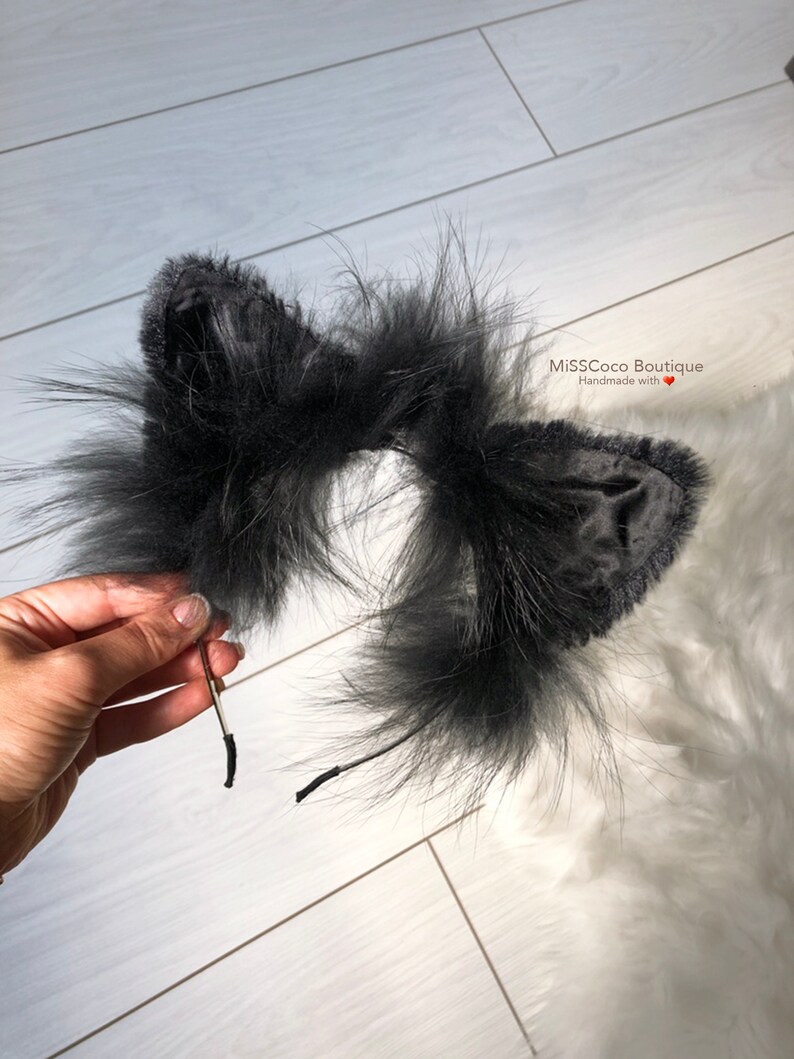 Black Cat Fur Ears Fur Realistic Ears Animal Costume Animal Etsy